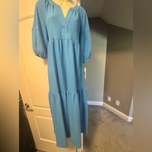 Elegant sky baby Blue Maxi Dress NWT Calvin Klein ruffle maxi 2 small